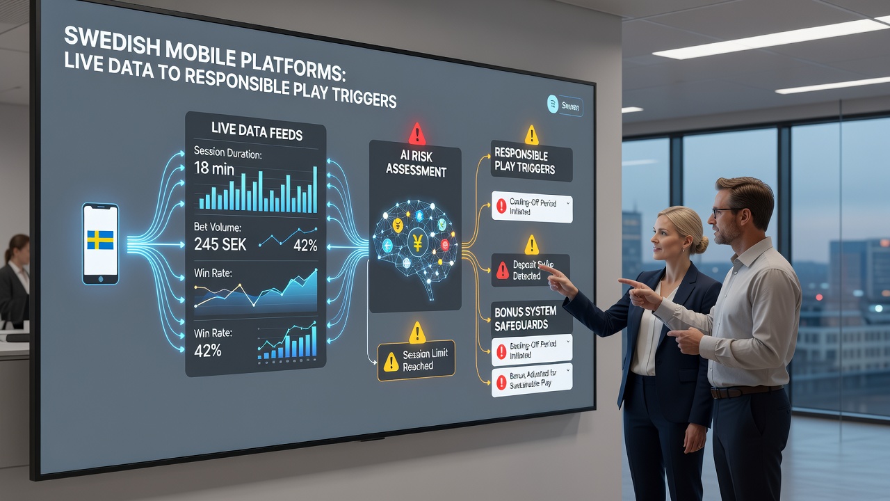Diagram illustrating data flow between live feeds, bonus systems, and responsible gambling controls on Swedish mobile platforms